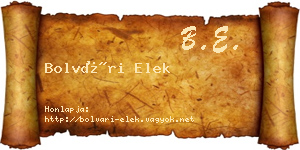 Bolvári Elek névjegykártya